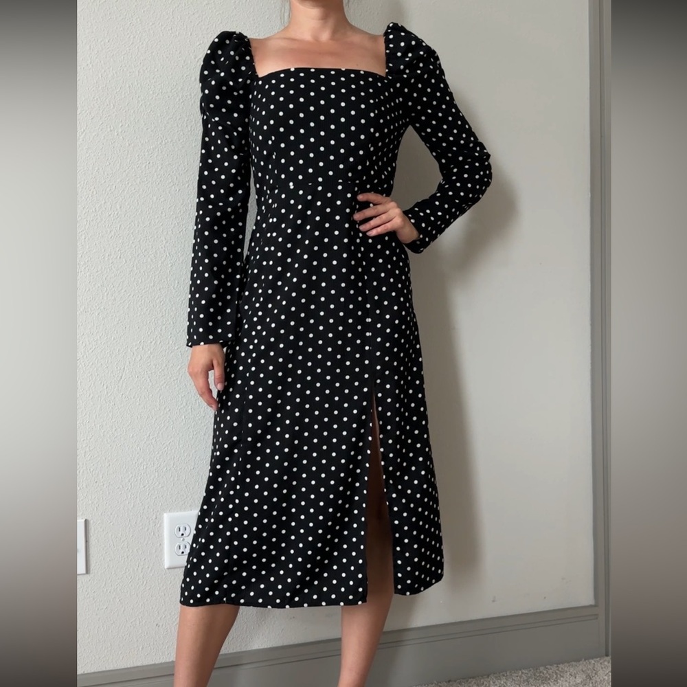 Lulu’s Black and White Sheath Dress with Slit and Long Sleeves